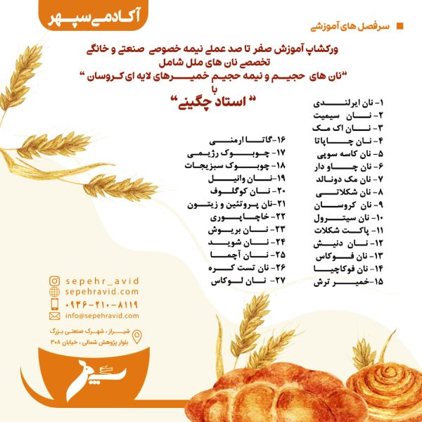 ثبت نام ورکشاپ نان های حجیم و نیمه حجیم با استاد چگینی