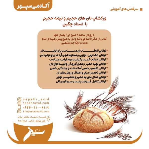 ثبت نام ورکشاپ نان های حجیم و نیمه حجیم با استاد چگینی